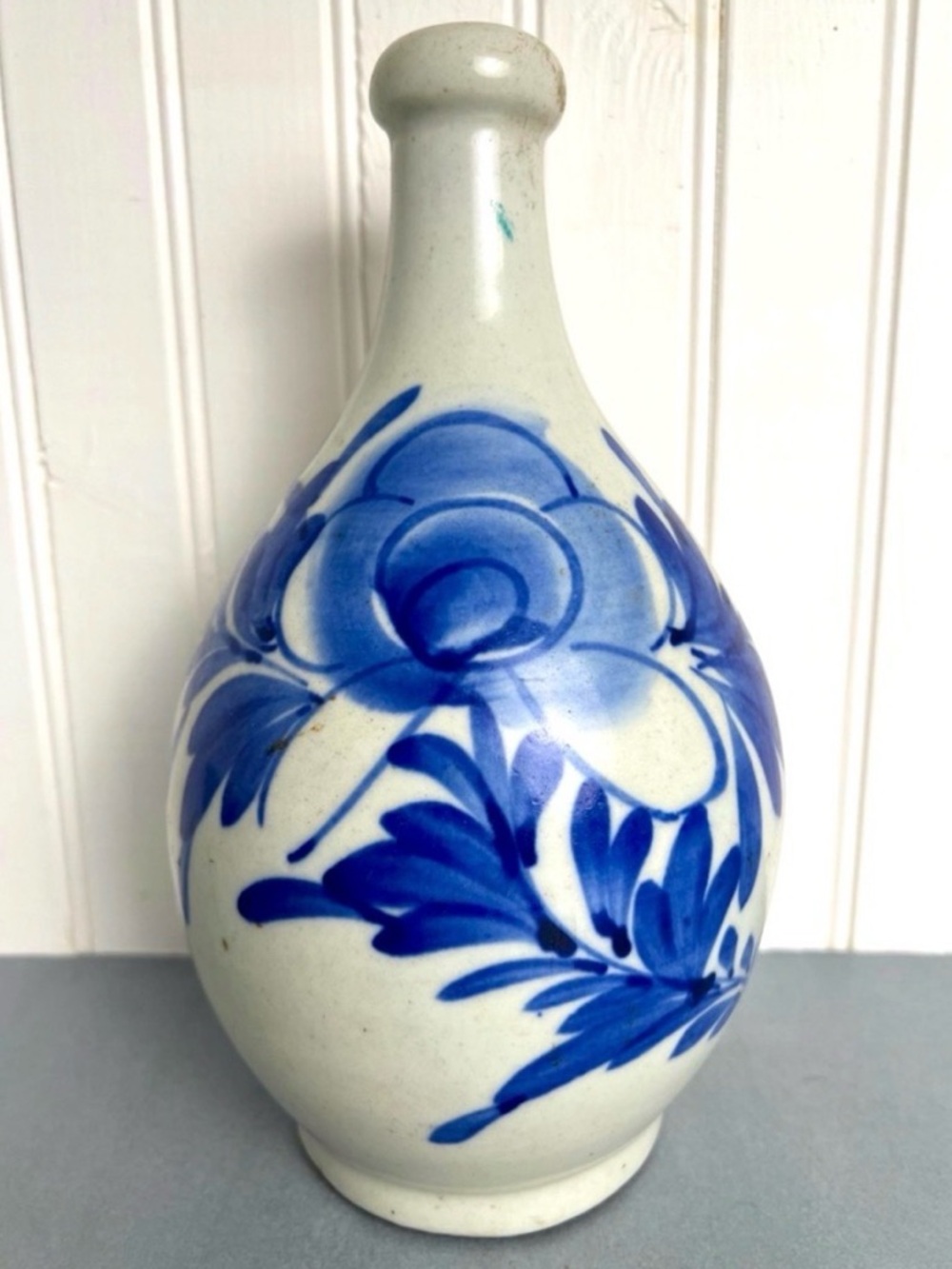 Authentic 19th Century Meiji Era Antique Blue & White Japanese Sake Bottle | EUC